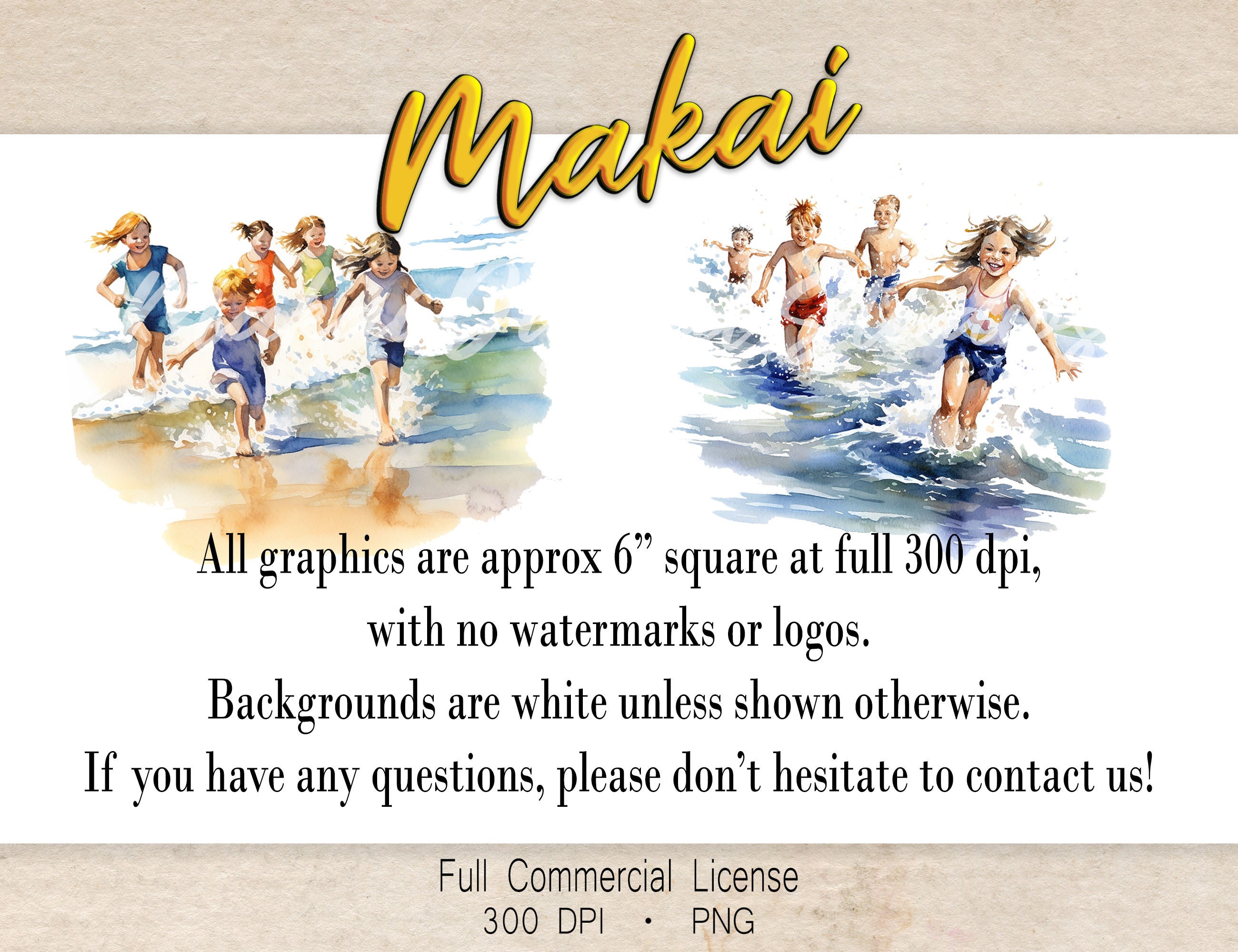 20 Clip Art Graphics, Watercolor Beach Clipart, Instant Download, Full ...