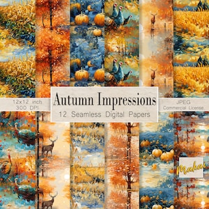 Autumn Fine Art Seamless Papers, 12 carte senza cuciture, download immediato, licenza commerciale, stampa su tessuto, sublimazione, arte digitale
