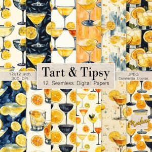 12 naadloze cocktailpatronen uit het midden van de eeuw, aquarel martini digitaal papier voor textieldruk, scrapbooking, sublimatie, commercieel gebruik