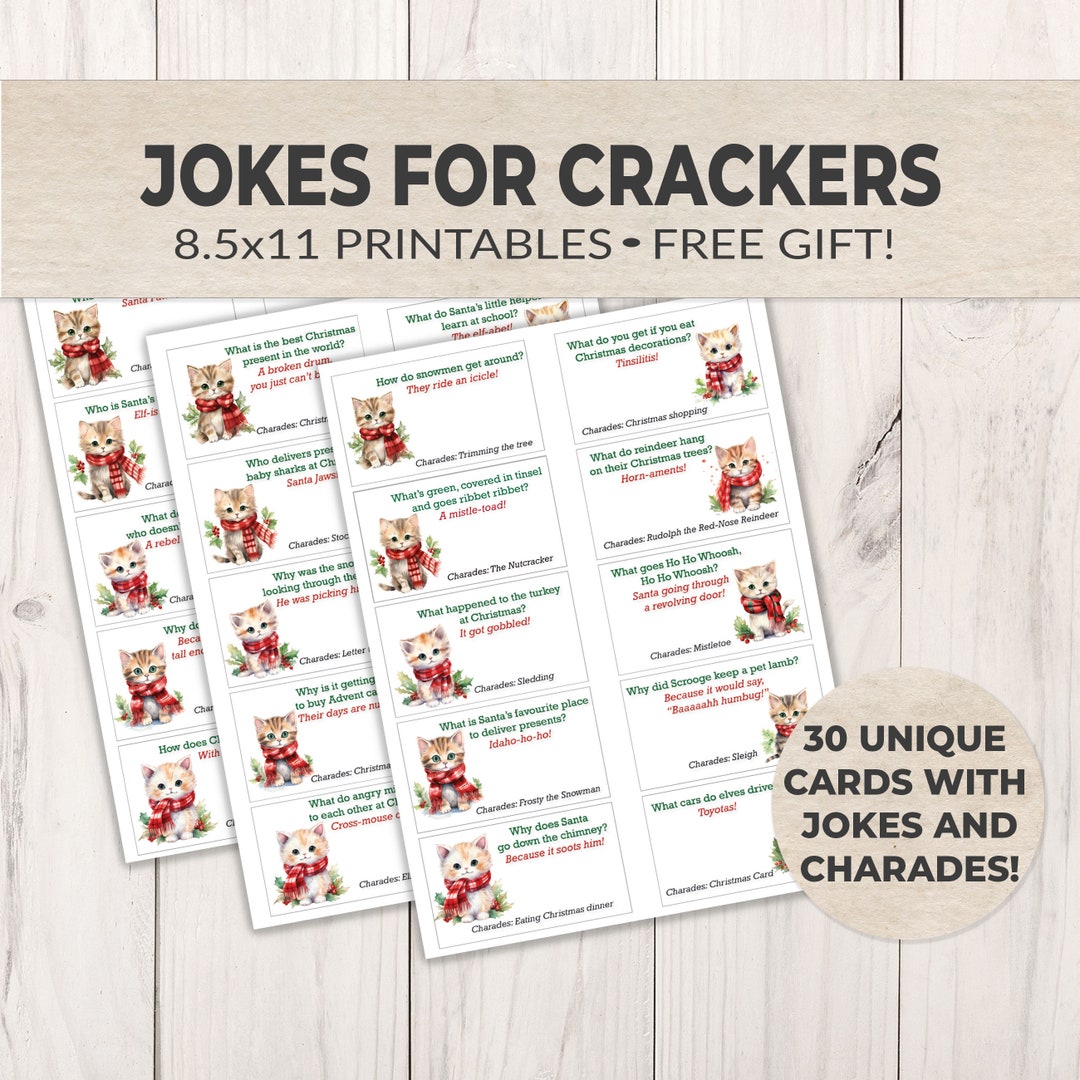 Cute Kitten Jokes for DIY Christmas Crackers, Cats Cracker Mottos &amp; Charades, Instant Download ...