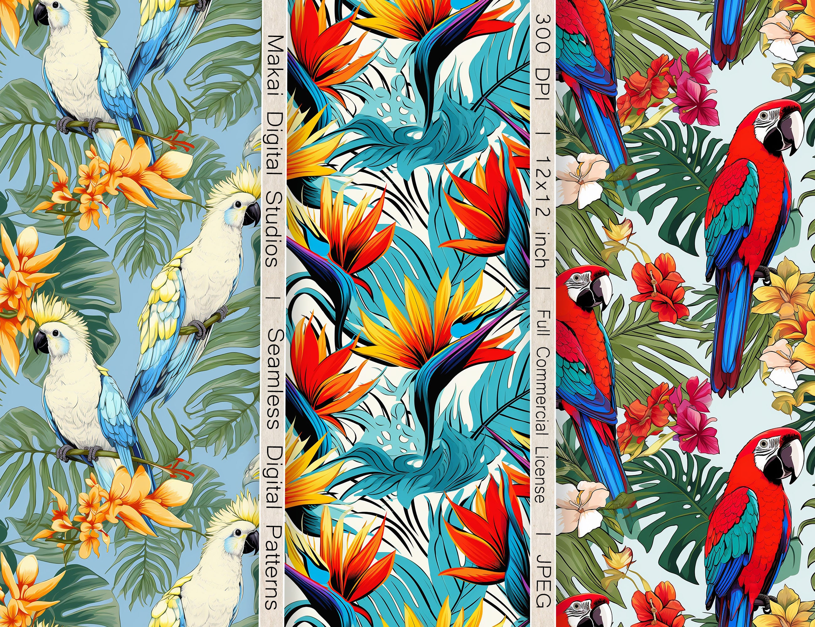 12 Seamless Digital Patterns, Summer Hawaiian Luau and Tikis, Use for ...