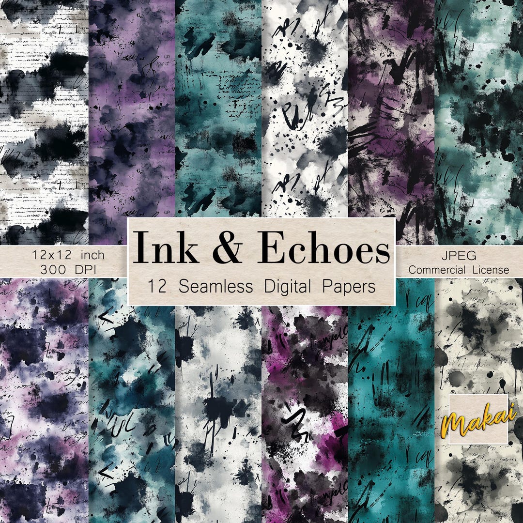 12 Grunge Digital Paper, Gothic Ink Texture, Dark Watercolor Background ...