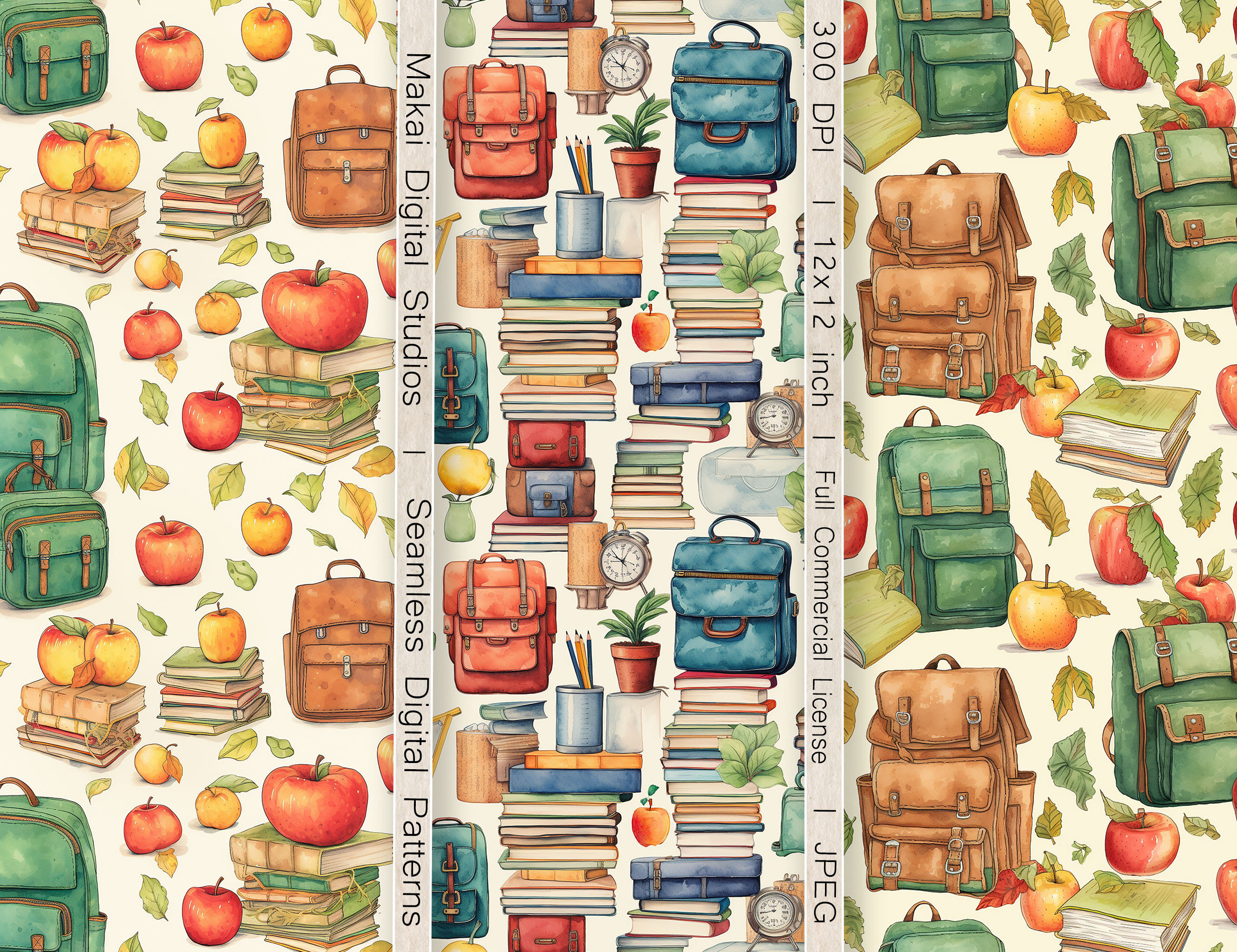 12 Seamless Digital Patterns, Back to School Patterns, Use for Teacher ...