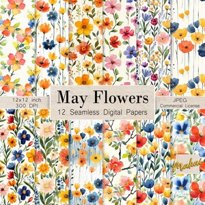 12 modèles numériques sans couture, fleurs arc-en-ciel aquarelles pour la fête des mères, printemps, impression sur tissu, cartes, conception de sites Web, licence commerciale