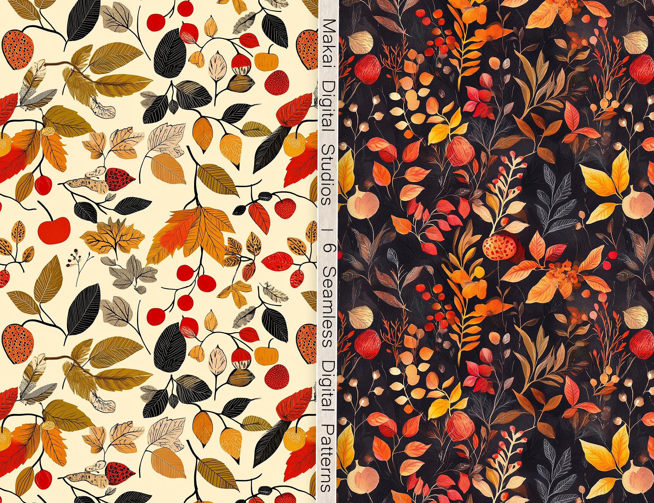 Fall Repeating 6 Digital Repeating Patterns, Fall Leaves, Autumn Wallpaper Background ...