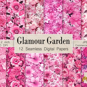 Fleurs et fleurs roses pour poupée, 12 motifs numériques sans couture, à utiliser pour des invitations, des cartes, du tissu, des invitations, du papier cadeau, une licence commerciale