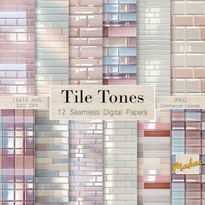 12 Digital Seamless Patterns, Glossy Ceramic Tile Patterns, For cards, invitations, sublimation, fabric printing, Commercial license