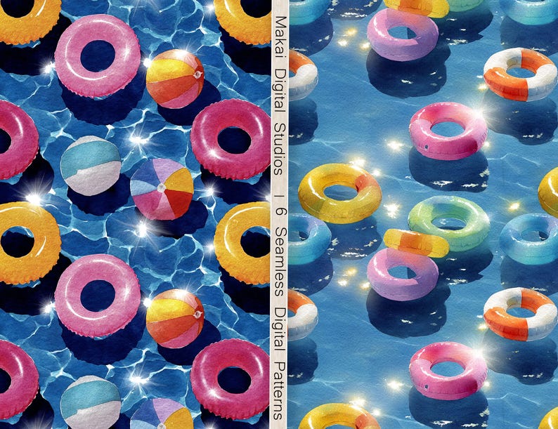 Pool Float Pattern 6 Pool Float Seamless Pattern: Watercolor Summer Background (digital ...