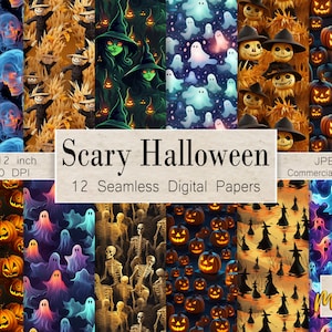 Gruselige 3D-Halloween-Muster, 12 nahtlose digitale Muster, für Social Media, Sublimation, Stoffdruck, Einladungen, kommerzielle Lizenz