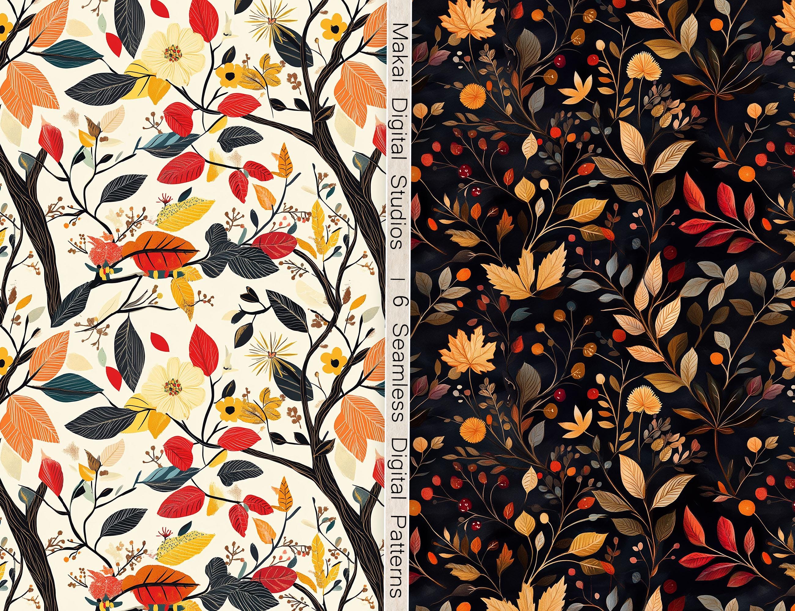 Fall Repeating 6 Digital Repeating Patterns, Fall Leaves, Autumn Wallpaper Background ...