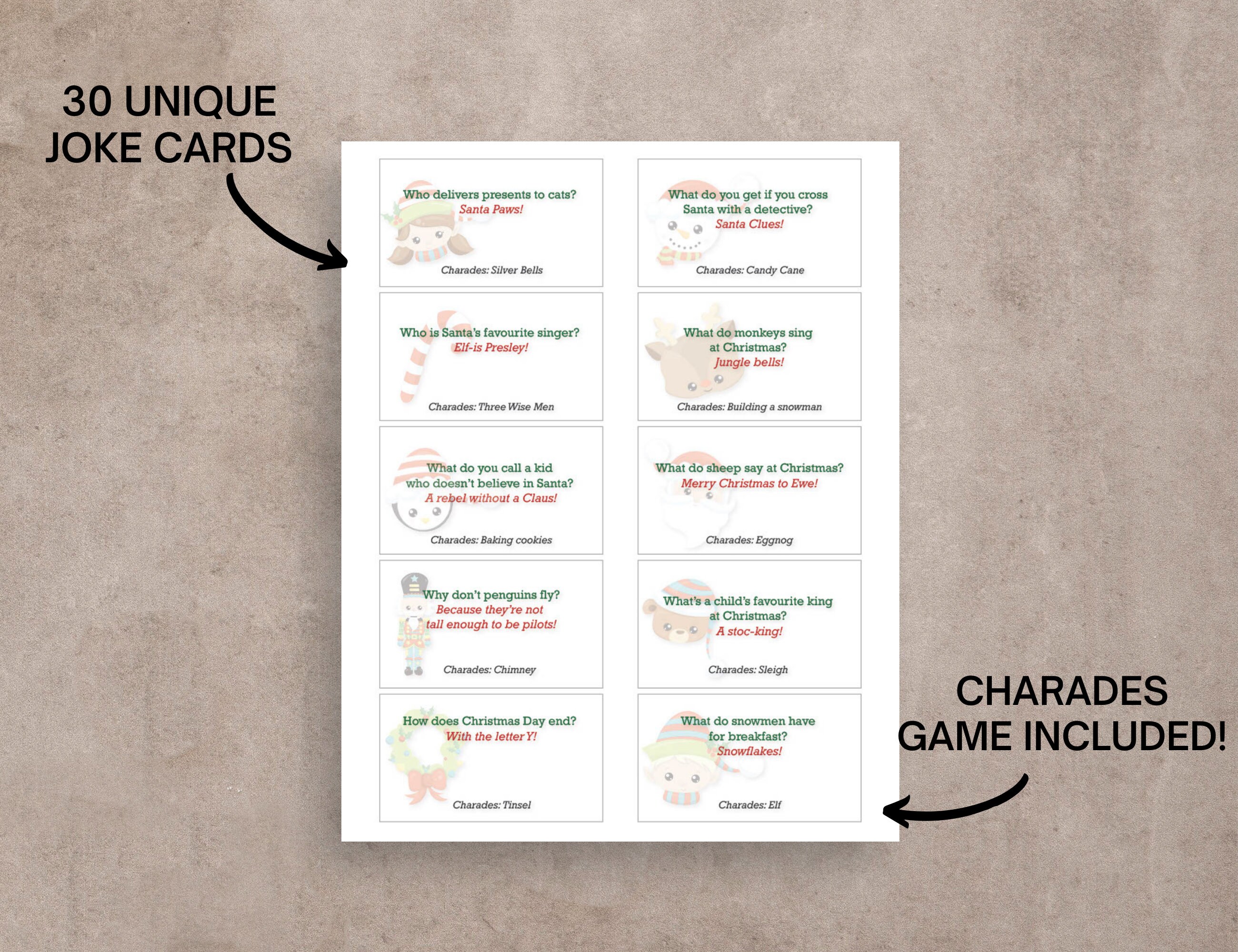 Jokes for Crackers Christmas Cracker Mottos and Charades Corny Joke and Games Instant Download ...