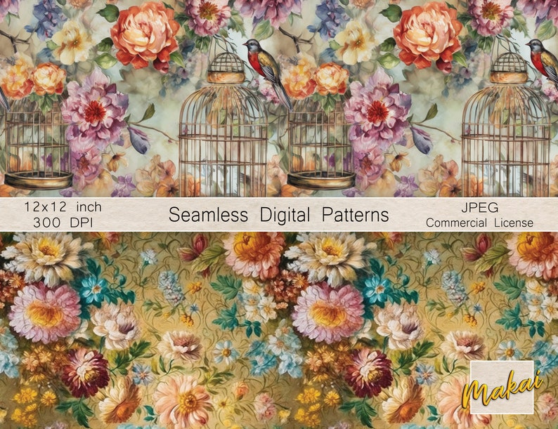 12 Seamless Digital Papers, Patterns of Victorian Oil Painting of