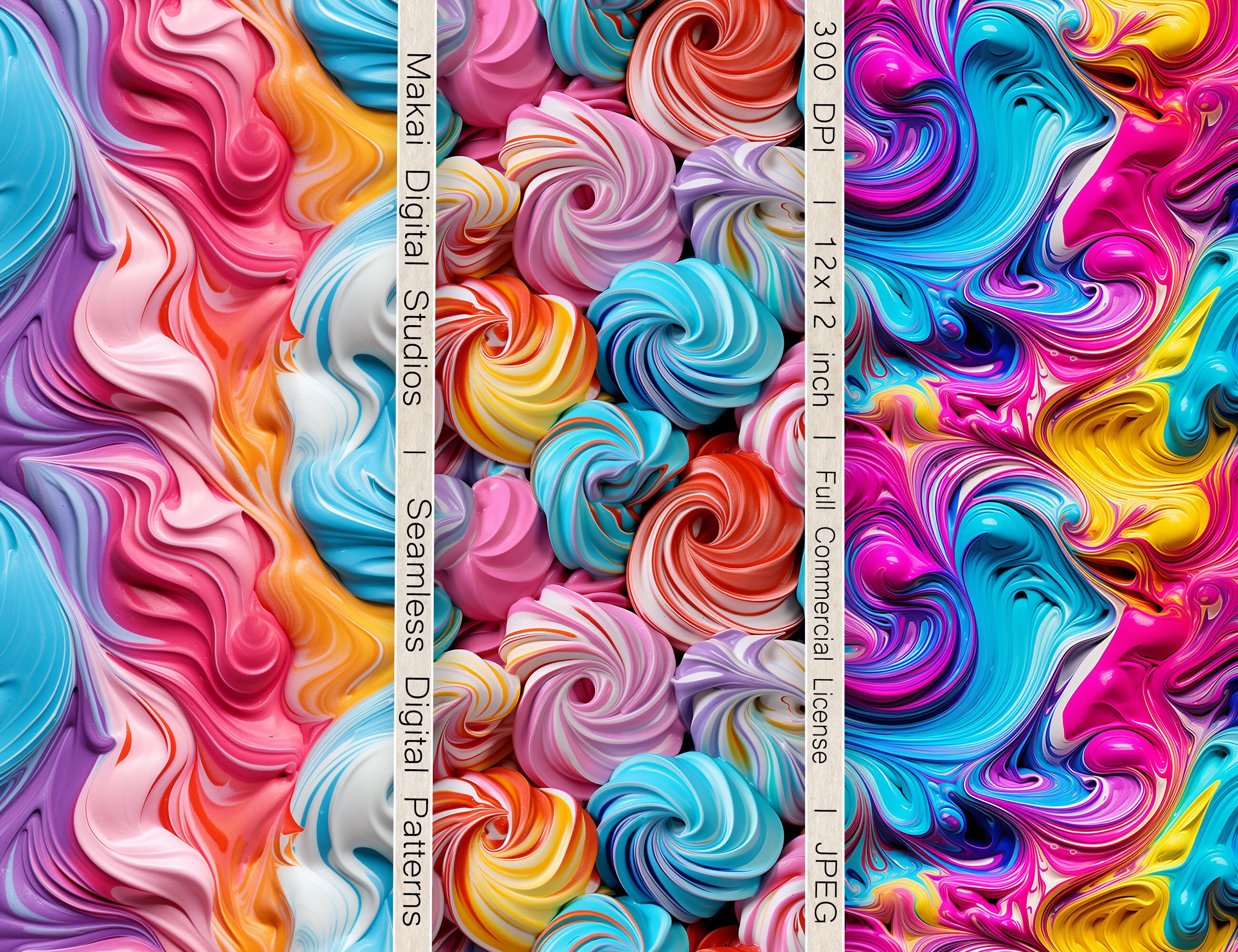 12 Seamless Digital Papers, Bakery Cake Frosting Seamless Patterns, for ...