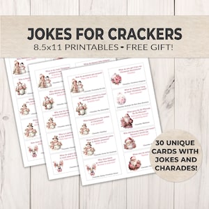 Witze für DIY Weihnachtscracker, rosa viktorianische Vintage Weihnachtscracker Mottos & Scharaden, Sofortiger Download PDF, Wiederverwendbare Cracker