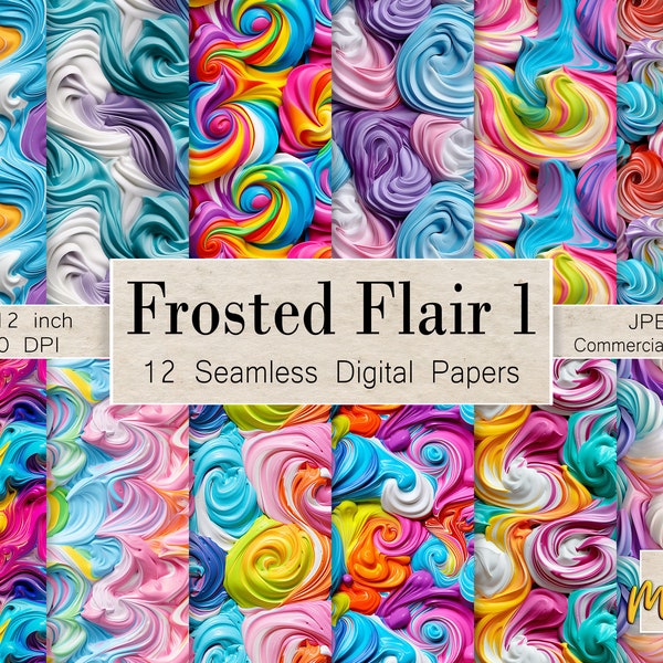 12 Seamless Digital Papers, Bakery Cake Frosting Seamless Patterns, For cards, invitations, gift wrap, sublimation, Commercial License