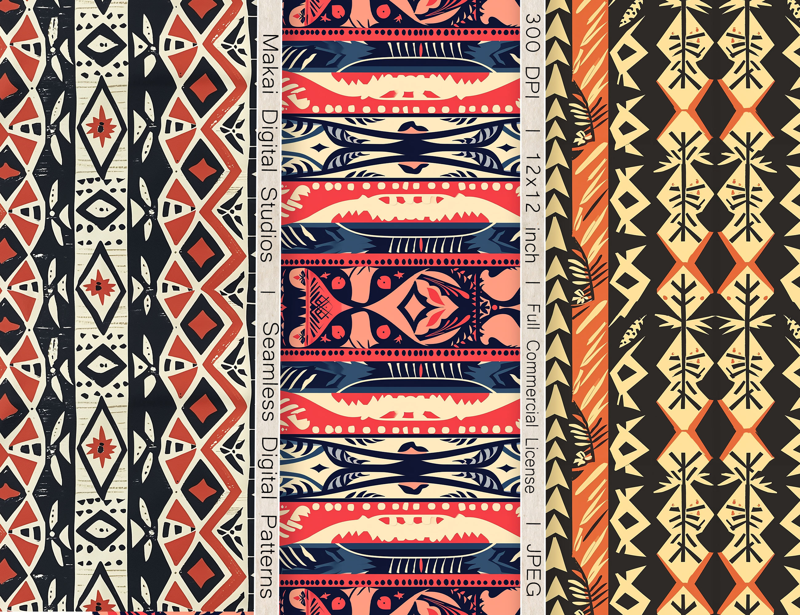 12 Seamless Digital Patterns, Midcentury Hawaiian Patterns, Use for ...