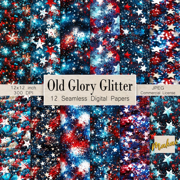 12 Seamless Digital Patterns, American Confetti and Glitter, Use for cards, invitations, sublimation, fabric printing, Commercial license