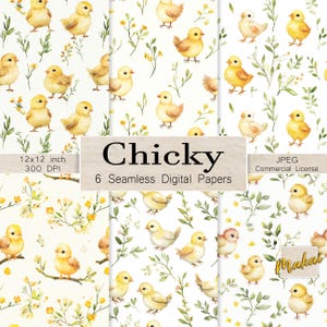 Papel digital sem costura, padrão de pintinho aquarela, papel de scrapbook de primavera e Páscoa, para impressão e sublimação de tecidos, licença comercial