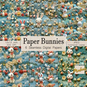 6 Osterhase Nahtloses digitales Papier, 3D Osterhase nahtloses Muster, Frühlingshintergrund, Stoffdruck, Sublimation, kommerzielle Lizenz