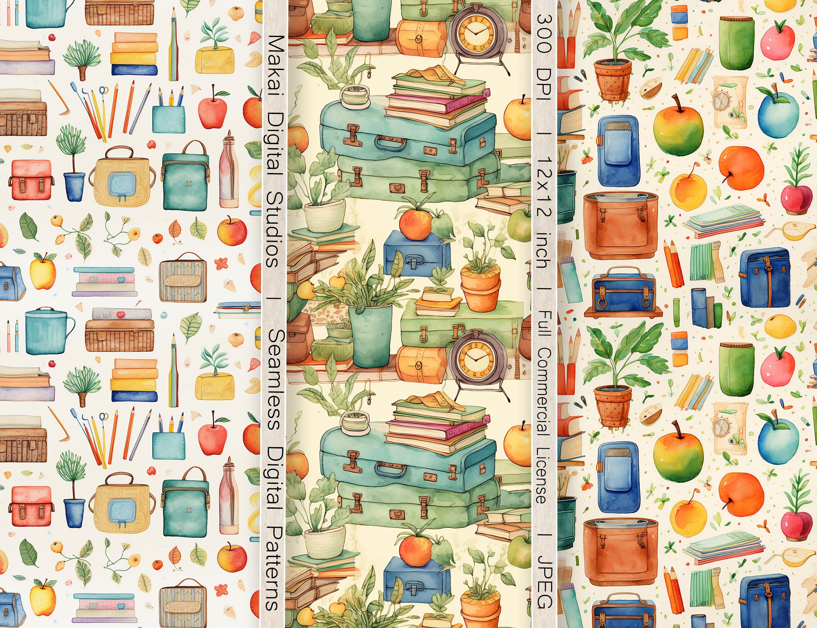 12 Seamless Digital Patterns, Back to School Patterns, Use for Teacher ...