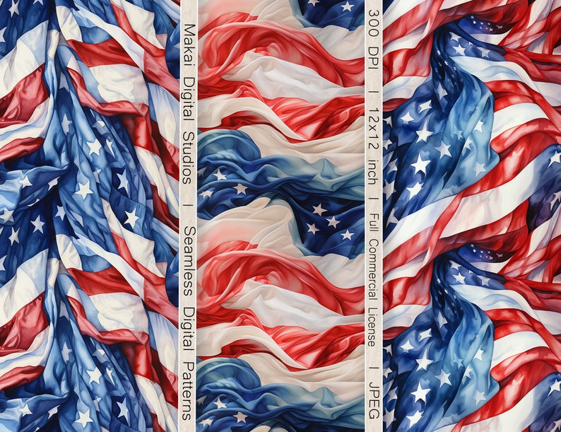 12 Seamless Digital Patterns, Watercolor American Flags, Use for Cards ...