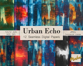 Papel digital urbano sin costuras, patrón de paisaje urbano arenoso, textura de horizonte futurista, para impresión y sublimación de tela, licencia comercial