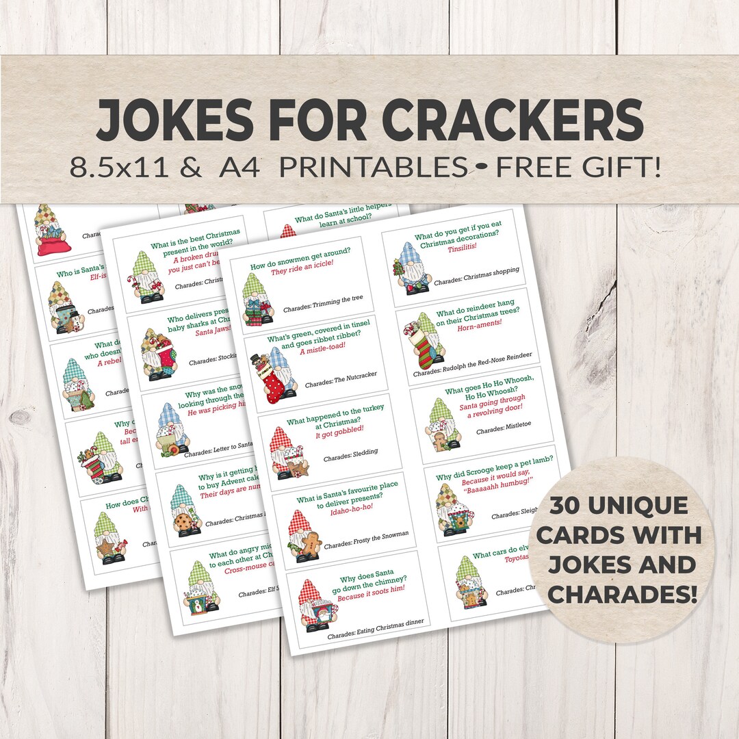 Jokes for DIY Christmas Crackers, Gnomes Christmas Cracker Mottos &amp; Charades, Instant Download ...