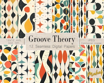 Retro Mod Geometrische Muster: 60s Psychedelische Designs (Digitaler Download, Kommerzielle Nutzung)