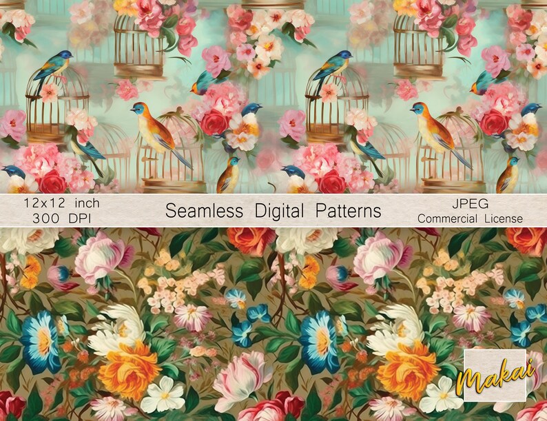 12 Seamless Digital Papers, Patterns of Victorian Oil Painting of