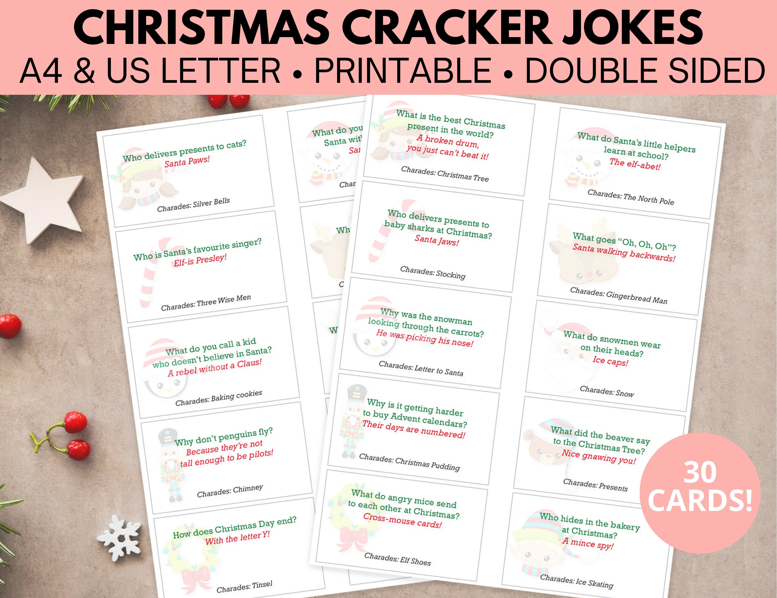 Jokes for Crackers Christmas Cracker Mottos and Charades Corny Joke and Games Instant Download ...