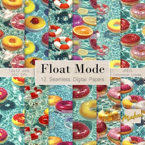 12 Pool Float Seamless Patterns, Inner Tube Summer, Sparkling Water Textures For Fabric Printing, Scrapbooking, Sublimation, Commercial Use