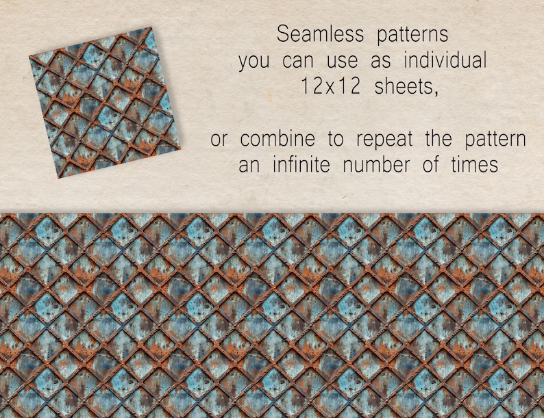 12 Seamless Digital Patterns, Oxidized Rusty Metal Textures, Use for