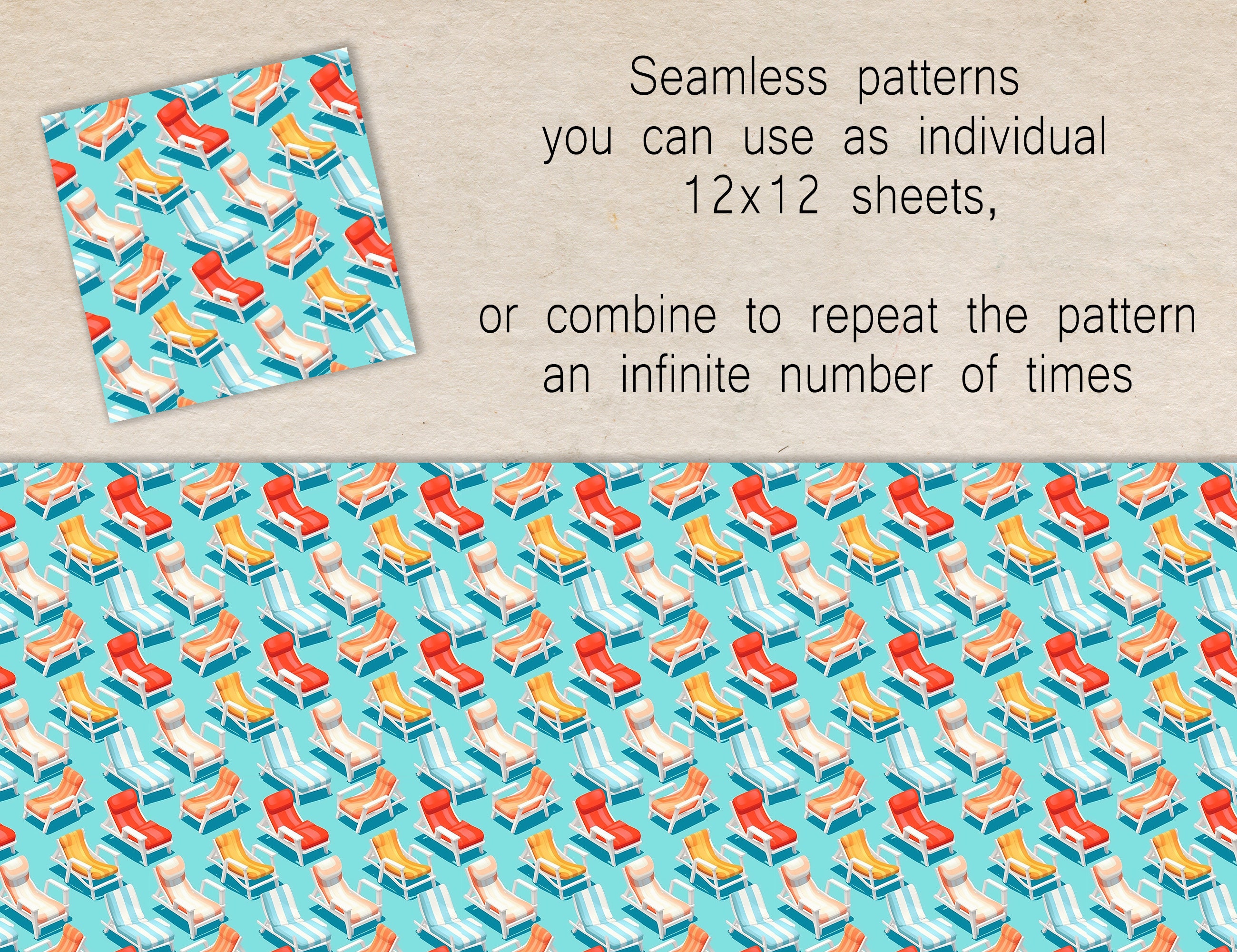 12 Seamless Digital Patterns, Summer Pool Party, Use for Invitations ...