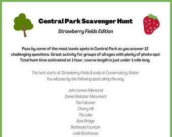 Central Park Scavenger Hunt: Strawberry Fields! | Challenging NYC Outdoor Scavenger Hunt | Digital Download Print At Home