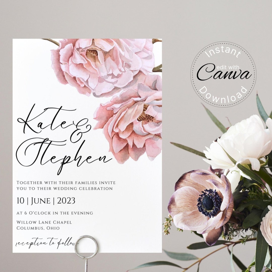 Printable Wedding Invitation Watercolor Editable Invitation - Etsy
