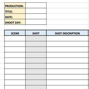 Film Shot List Template: Customizable Excel File (digital Download) - Etsy