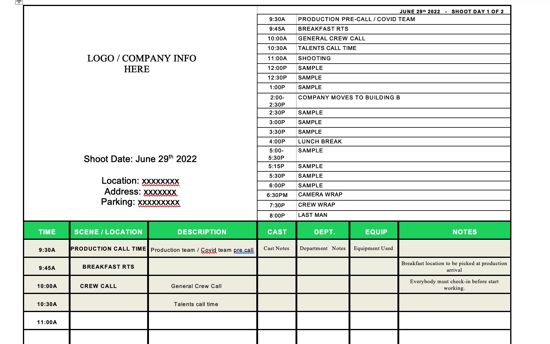 Filming Schedule Template Film Production Shooting Schedule Filming Filming Schedule Template Film Production Shooting Schedule Filming