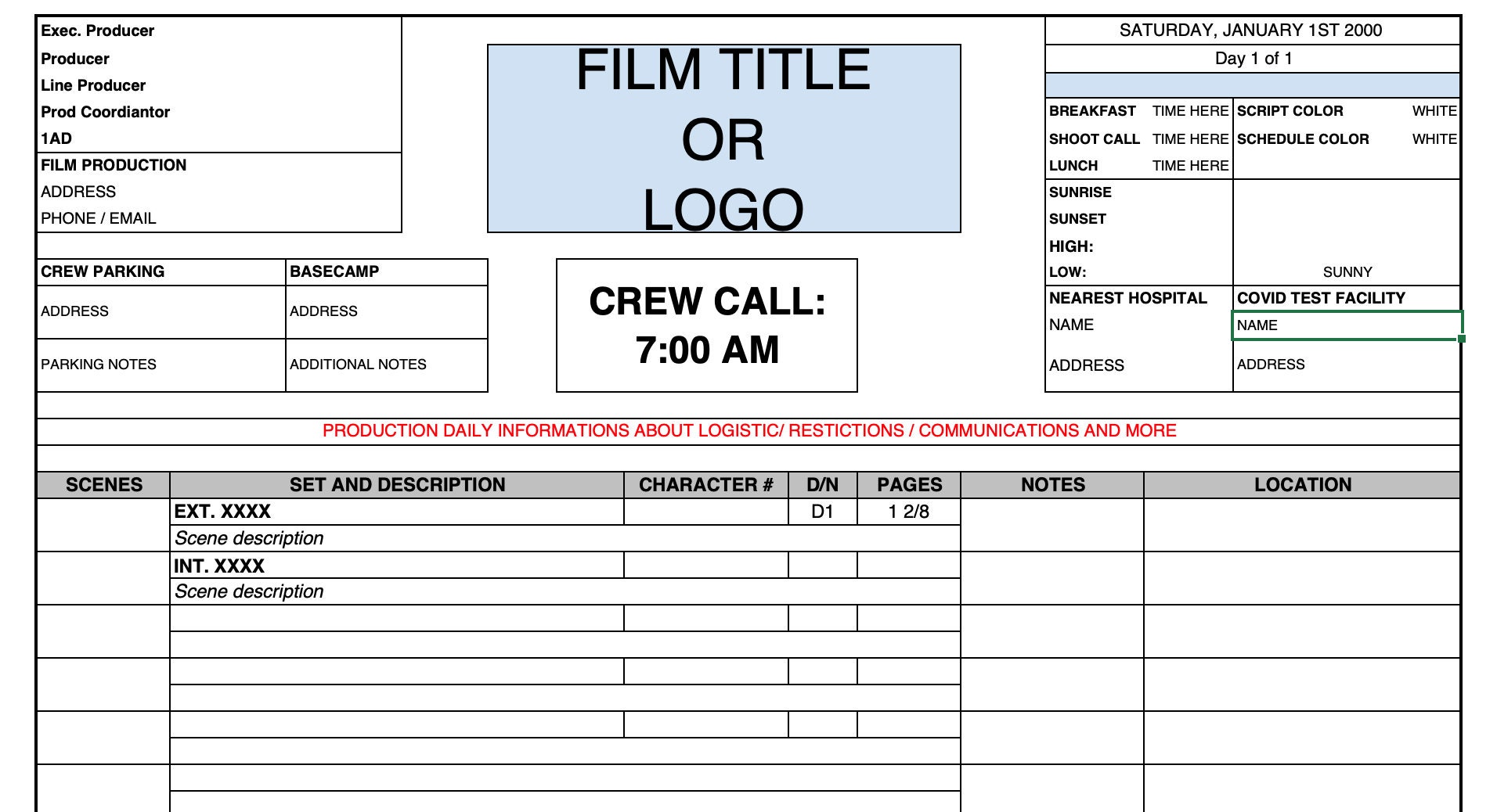 Professional Film Call Sheet Template, Film Call Sheet, Film Professional Film Call Sheet Template, Film Call Sheet, Film