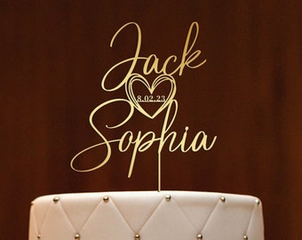 Wedding Personalized Cake Topper with Heart and Date, Custom Script Cake Toppers for Wedding, Custom Cake Topper,Rustic Wedding Cake Toppers
