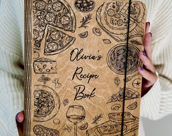 Personalized Wooden Recipe Book Binder Custom Journal Cookbook Notebook Bridal Shower Gift for Her for Daughter Birthday Gift Moms