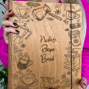 Personalized Wooden Recipe Book Binder Custom Journal Cookbook Notebook Bridal Shower Gift for Her for Daughter Birthday Gift Moms