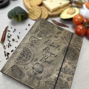 Personalized Wooden Recipe Book Binder Custom Journal Cookbook Notebook Bridal Shower Gift for Her for Daughter Birthday Gift Moms