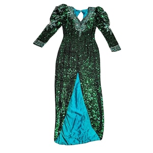 Long Green Sequin Dress - Etsy