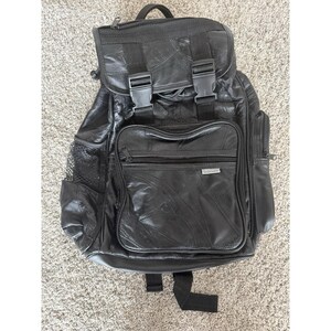 Vintage 90s Y2K Leather Multi Pocketed Buckle Closure School Style Backpack Original Handmade Millennium Babe Y2K Soft Leather  main image 4