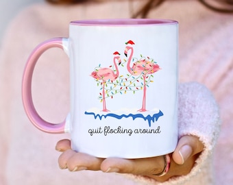 Pink Flamingo Mug, Christmas Flamingo, Flamingo Lights, String of Lights, Christmas Mug, Christmas Mug, Twisted Lights, Twisted Flamingos