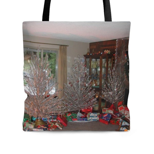 Aluminum Trees and Gifts, Christmas Tree Bag, Vintage Aluminum Trees, Vintage Christmas, Christmas Time Bag, Christmas Time Tote, Gift Bag