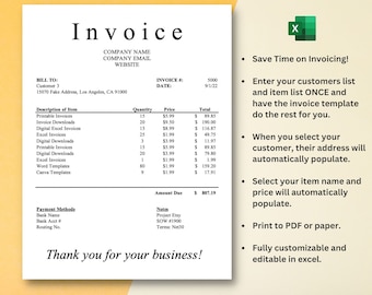 Simple Invoice Template, Excel Invoice, Excel Spreadsheet, Excel Template, Downloadable Invoice, Client Invoice