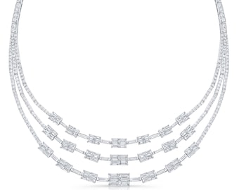 26.16ct Emerald Cut and Baguette Layered Diamond necklace