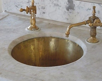 Wet Area Bar Sink - Modern Bar Sink, Smooth Finish Interior 12" Unlacquered Brass Bar Sink