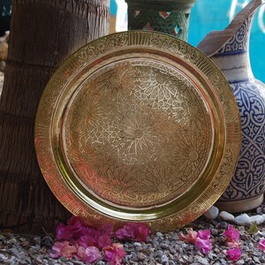 Custom Made Brass Tray Gift - Brass Bohemian & Mid Century Moder Hanging Decortive Plate Tray - Hand Engraved Authentic Piece